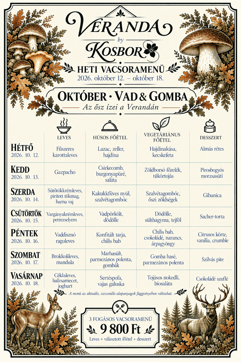 Kosbor weekly dinner menu